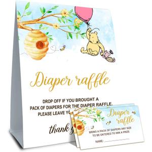 2 x Winnie Baby Shower Decorations-Baby Shower Games-Baby Shwoer Party Decor-Diaper Raffle Baby Shower Table Sign Centerpieces-Baby Shower Games Pooh Birthday Supplies Party Decorations