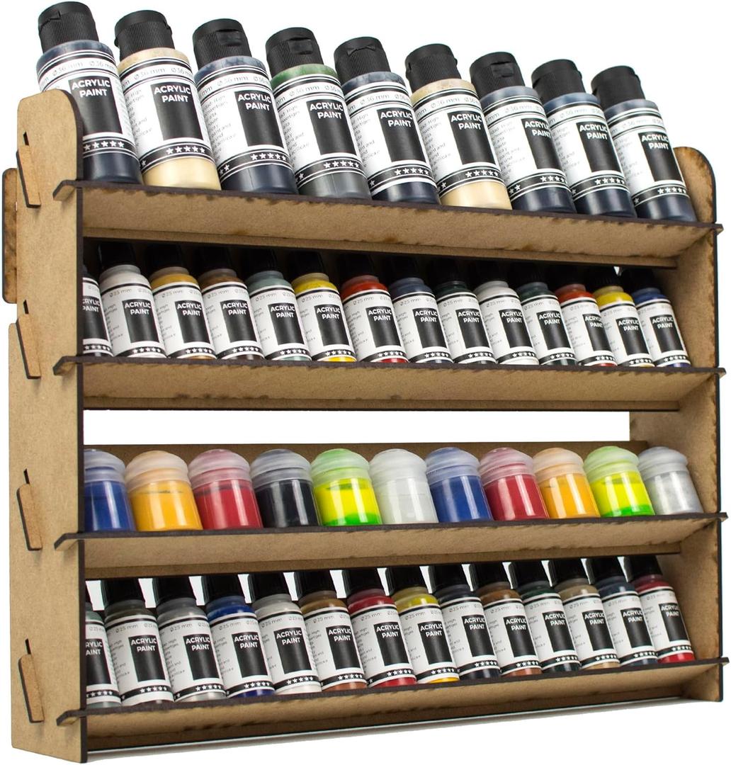 PROSCALE Universal Wall Paint Organizer for Miniatures & Modeling, Vertical Paint Shelf with Flat Shelves (No Holes) for Mixed Bottle Sizes, Compatible with Vallejo, Citadel, Army Painter, AK