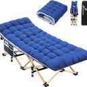 Sportneer Camping Cot for Adults, 28" Extra Wide Heavy-Duty 1200D Oxford Cot with 2 Side Pockets & Mattress, Portable Folding Camp Bed Supports 450 LBS, 10-Second Setup for Camping Travel Home Guest (Blue+blue)