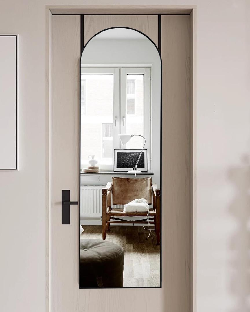 Full Length Arched Mirror, 14'' x 48'', Hanging/Leaning, Home Decor, Black