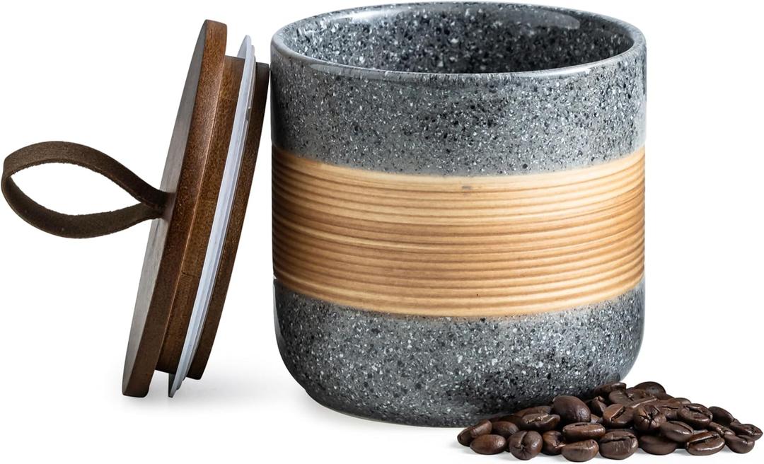 Miamolo Ceramic Jar with Lid Airtight, Coffee Container Kitchen Food Storage Jars for Spice Sugar Tea Bag, Stackable Decorative Jars for Countertop, Grey & 18 fl.oz
