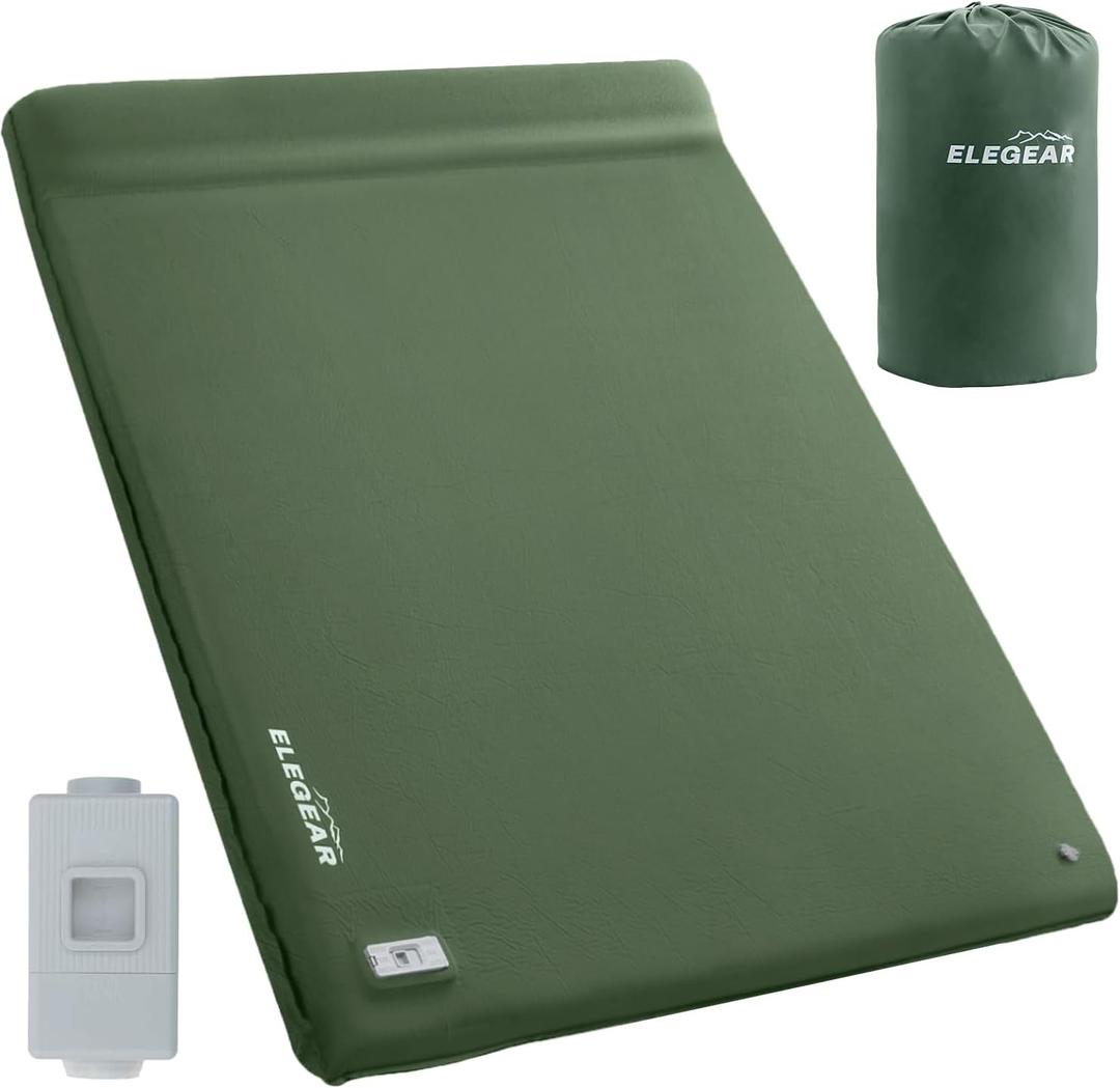 Elegear CumbreX™ Self Inflating Sleeping Pad, Built-in Electric Pump 3.15" Ultra-Thick Memory Foam Camping Mattress Pad with Pillow Double Sleeping Pad for Camping R-Value 9.5 Foam Camp Pad - Queen