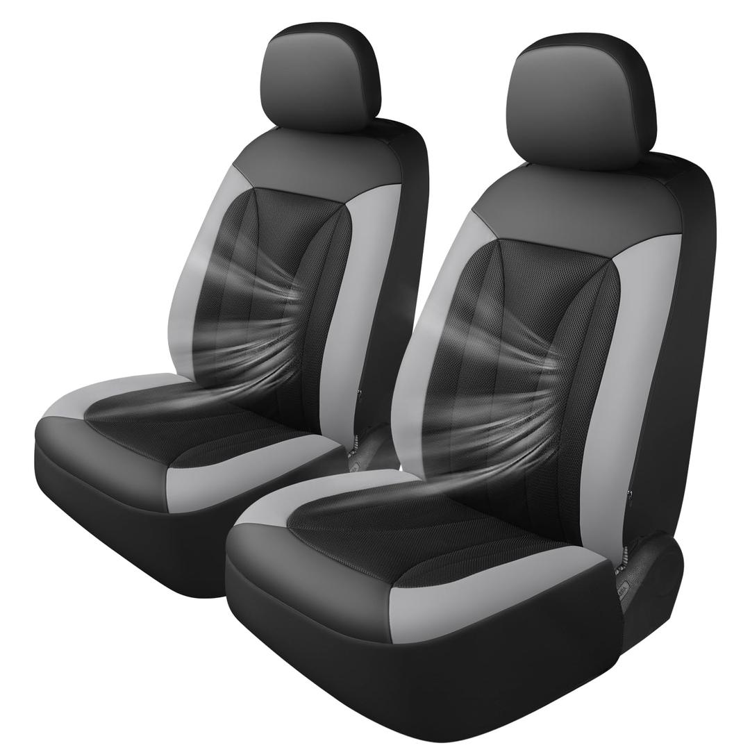 GIANT PANDA 2 Pcs Front 3D Air Mesh Car Seat Cover Custom Fit Ford F150 F250 F350 F450 SuperCrew/Crew Cab Pickup Trucks,Breathable Cooling Seat Protector with Composite Sponge Inside(Gray)