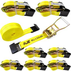 KJE 8 Pack Flat Hook Ratchet Straps, 2" x 27' Heavy Duty Tie Down Ratcheting Strap, 10,000 Lbs Max Break Strength, Cargo Straps for Flatbed, Truck, Trailers Pickup, 2" x 27' -8Pcs
