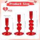 3Pcs Valentine's Day Glass Candle Holders Red Heart Glass Taper Candlesticks Coquette Crystal Candle Holders for Table Centerpiece Bridal Wedding Mother's Day