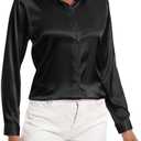 COUXILY Womens Satin Button Down Shirt Business Casual Long Sleeve Silk Blouse Collared Curved Hem Slim Fit Office Work Tops S