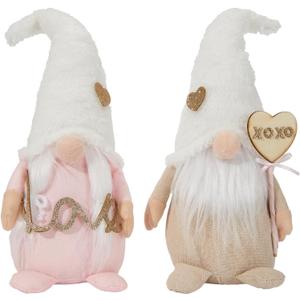 DN DECONATION Valentine's Day Decorations for Home, Valentines Plush Gnomes, 2PCS Pink & White Stuffed Gnomes Table Decor, Valentine's Day Decor Gifts for Couples Him Her Women Wedding