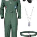 TOKYO REVENGERS Men Fighter Pilot Jumpsuit Air Force Flight Outfit Halloween Cosplay Costume With Accessories Set (Small, Green)