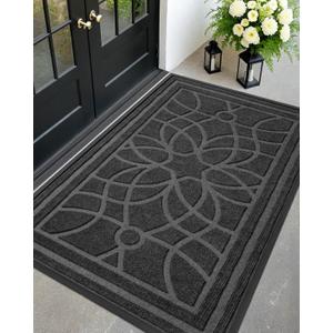 DEXI Front Door Mat Outside Entrance, Heavy Duty Non Slip Low Profile Doormat for Entryway, Trap Dirt and Moisture Welcome Mats, Easy Clean, Patio, Garage, 6x4, Grey