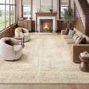 FMFUNCTEX 8x10 Washable Area Rug Beige Neutral Vintage Distressed Oriental Large Non Slip Carpet for Living Room Bedroom Traditional Retro Soft Low Pile Indoor Rugs for Dining Room Office Nursery