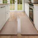 Kitchen Mat Kitchen Rugs Sets of 2 PCS Non Slip Washable, Linen-Like 0.3" Thick Cushioned Absorbent Kitchen Mats for Floor, Mild Anti-Fatigue Sink Laundry Standing Mat, Brown 17"x30"+17"x59"