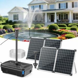 Antfraer 100W Solar Pond Pump, 1200GPH Solar Powered Water Fountain Pump with 3 Spray Nozzles, Solar Waterfall Pump & Solar Pond Aerator for Medium-Large Koi Pond Outdoor Garden Water Feature
