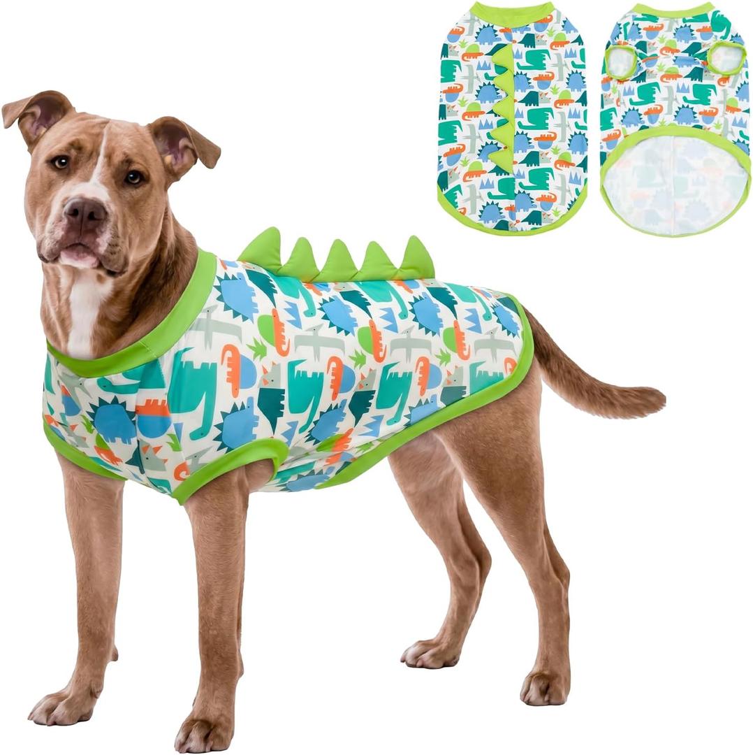 UPF 50+ Sun Protection Dog Shirt - Sleeveless Cooling Vest for Large Dogs Boy, Quick-Dry Pet T-Shirt with Funny Dinosaur Horns, UV Protective Breathable Dog Clothes U-COSBX07, XXL