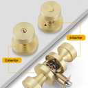 Goldenwarm Gold Exterior Door Knobs, Zinc Alloy Brushed Gold Keyed Entry Door Knob with Lock, Brushed Brass Door Knob with Lock and Key, Heavy Duty Round Ball (3 Pack)