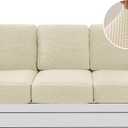 H.VERSAILTEX Multi-Pieces Couch Covers for 3 Cushion Sofa High Stretch Couch Cushion Covers Jacquard Textured Twill Fabric(3 Seat Covers Plus 3 Back Cushion Covers, Natural)