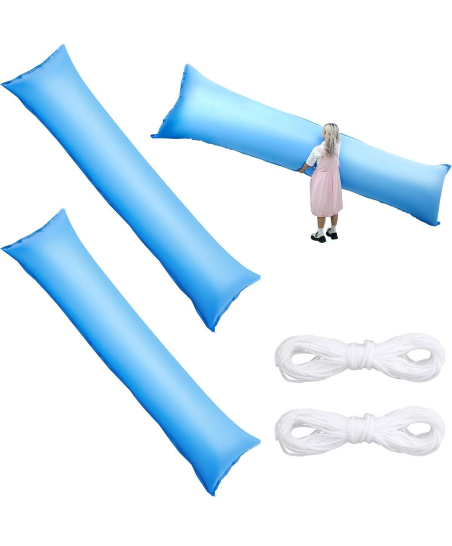 Tellegloww 2 Pcs Pool Pillow for Above Ground Pool 4 x 15 ft PVC Swimming Cover Winter Air Pillows Heavy Duty Winter Closing Kit for Above Ground Included 2 Pcs 49 ft Rope, Blue