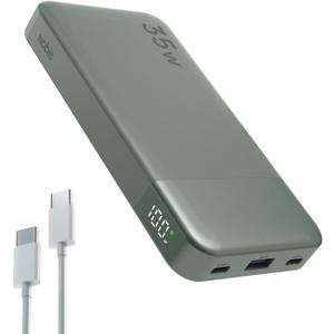 NOBIS Portable Charger, 10000mAh Power Bank Fast Charging, Battery Pack with C to C Cable, Battery Bank with Digital Display for iPhone iPad Android etc (Green, 35W)