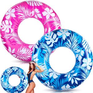 ShinyRelief 2 Pcs Pool Tubes for Adults 42inch Large Inflatable Floats Tube Tropical Leaves Inflatable Pool Floats Rings Colorful Swimming Ring Summer Hawaii Swimming (Blue,Purple)