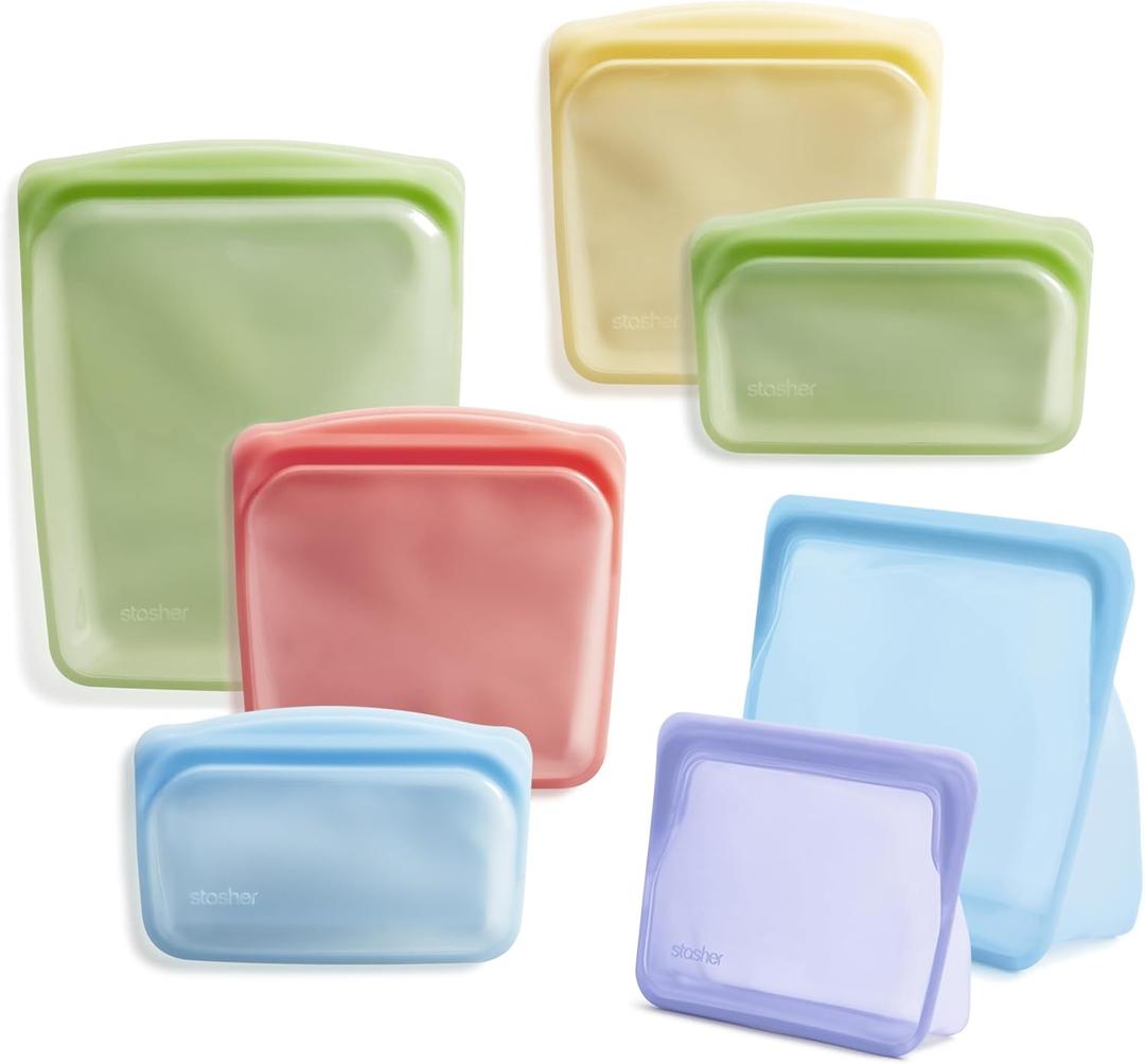 Stasher Premium Silicone Reusable Food Storage Bags, 5-Pack, Rainbow, Multi-Use Food Storage Bags, Lunch Bag, Travel Containers, BPA Free, Leak-free, Dishwasher-Safe, Eco-friendly | Reusable Food Bags