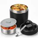 Pawtong 40.5oz Thermo for Hot Food Adults, Soup Thermo Lunch Containers with Wide Mouth & Spoon, Stainless Steel Vacuum Insulated Food Jar, Food Thermos with Handle(Black)