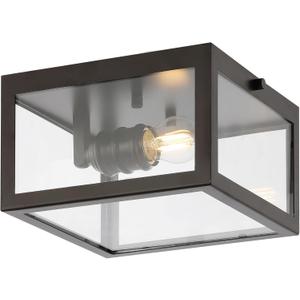 JONATHAN Y JYL9553A Eleanor 8" 1-Light Farmhouse Industrial Square Iron/Glass Case LED Flush Mount Minimalist, Contemporary, Traditional, Living Room, Dining Room, Bedroom, Oil Rubbed Bronze