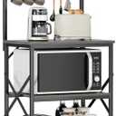 Furologee Kitchen Bakers Rack, Microwave Stand with Storage 4 Tiers, Coffee Bar Station with 6 S Hooks and Pegboard, Kitchen Shelves Rack for Spices, Pots, Black Oak