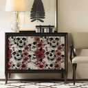 2 x Halloween Skull Floral Peel and Stick Wallpaper Red Sugar Skull Floral Gothic Wallpaper Vinyl Removable Self Adhesive Wall Paper for Bedroom Cabinets Accent Wall Decorations 17.3"x118"