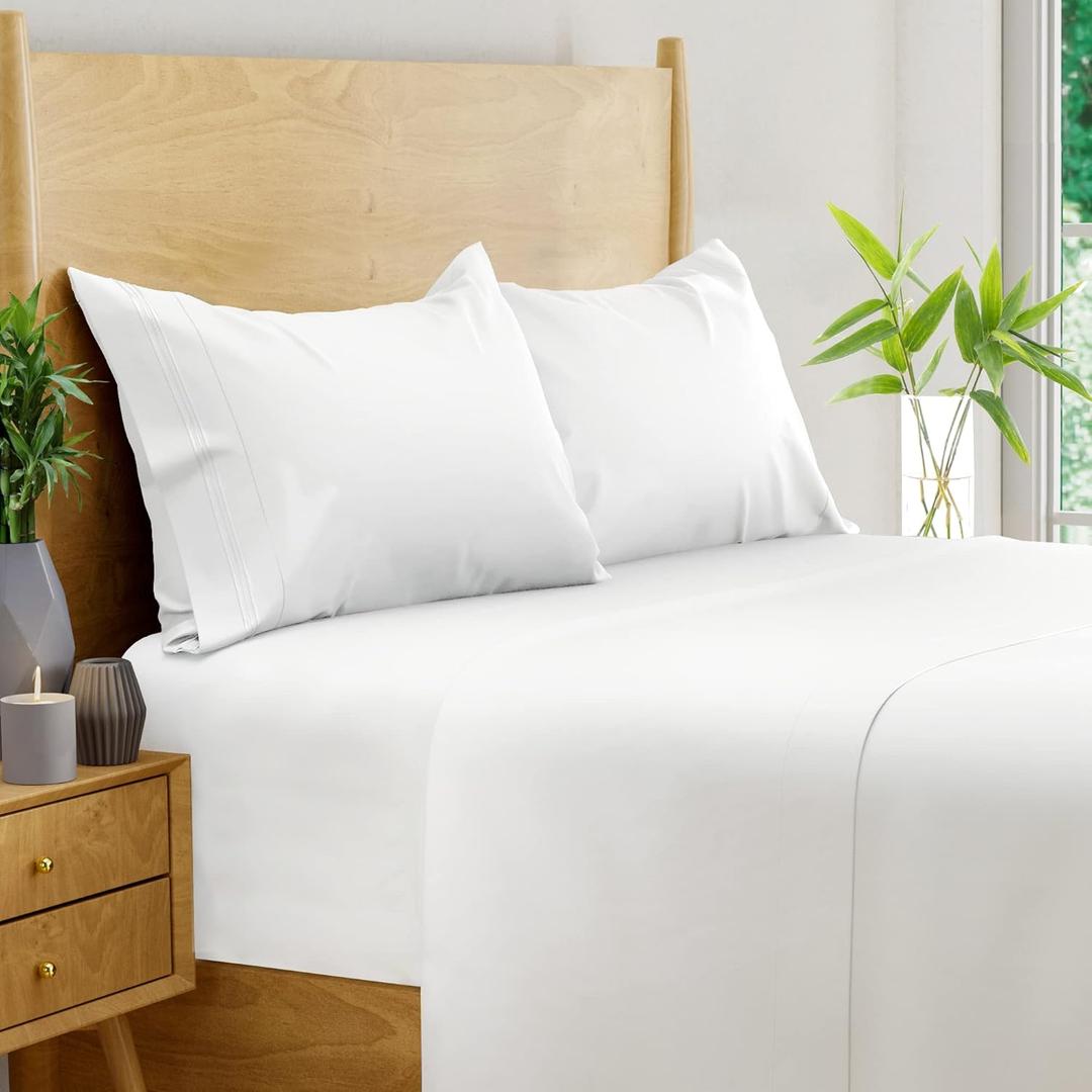 Bampure Viscose from Bamboo Queen Size Sheets - 4 Pc Set - Ultra Soft Cooling Queen Sheets for Hot Sleepers - Oeko-Tex Certified - Deep Pockets (White)