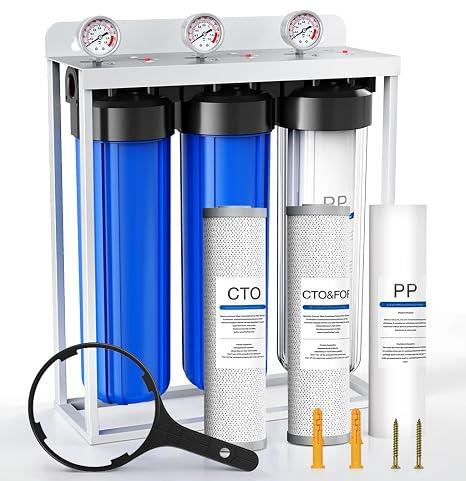 Whole House Water Filter System,Reduce Scale Chlorine,3 Stage Water Purifier,Top-Tier Sediment & Carbon Filter with FOF Technology Filter Out 99% Vocs,Metal,Soften Water,Healthier Skin,20x4.5Inch