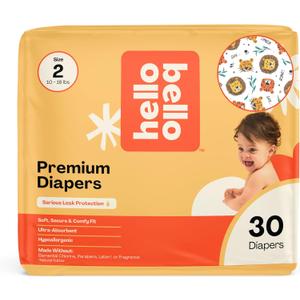 Hello Bello Diapers, Size 2 (10-16 lbs) Wild Cats, 30 Count of Premium Disposable Baby Diapers, Hypoallergenic with Soft, Cloth-Like Feel