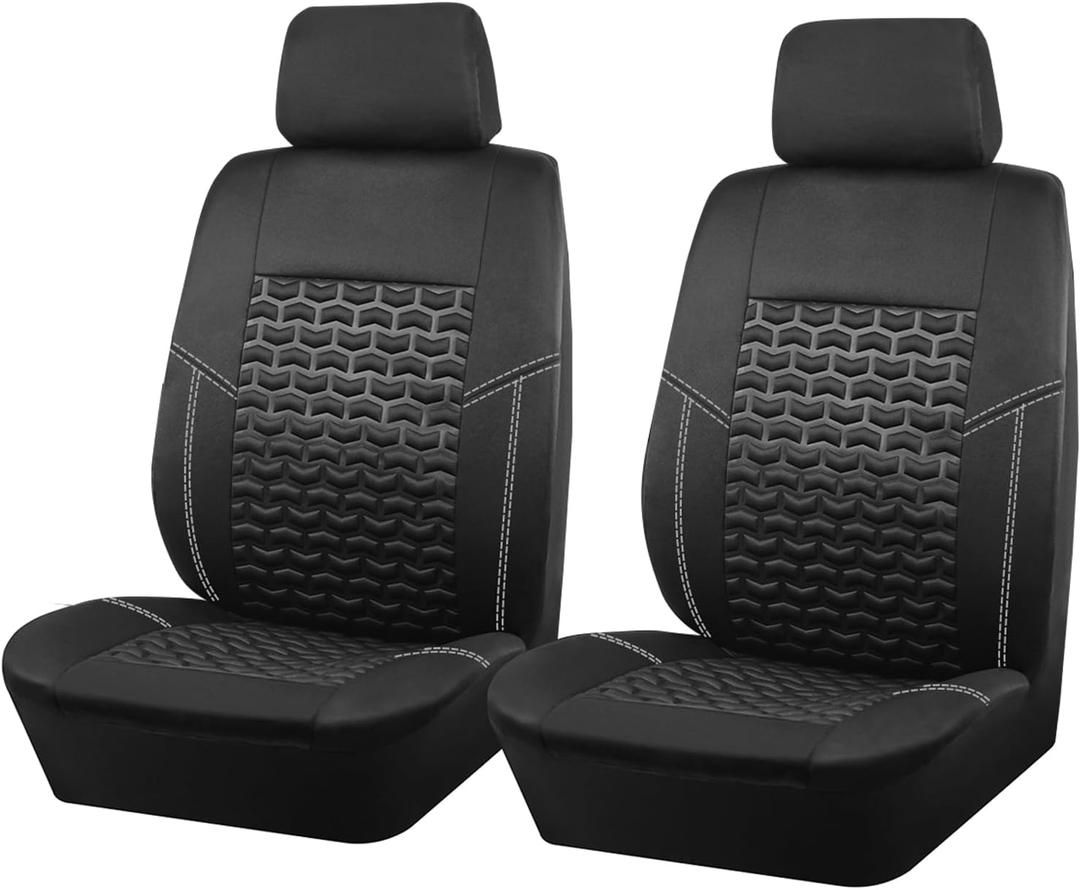 Car Seat Covers Full Set, Universal Fit for Most Cars SUVs Trucks,Tire Texture Press Breathable Fabric Automotive Vehicle Seat Covers for Car, 3 Zipper for Rear Seat Backrest (Black, 2 Front seat)
