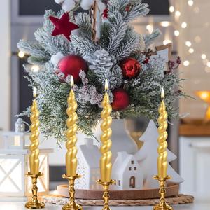 Zhengmy 4 Pcs Gold Spiral Taper Candle 7 Inch Twisted Long Wax Dinner Candlestick for Fall Halloween Christmas Holiday Valentines Wedding Birthday Baby Shower Table Decor(Solid)
