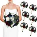 Set of 6 Bridesmaid Bouquets, 11 Inch Wedding Bouquets for Bridesmaids Artificial Flower Bouquets for Wedding Ceremony Bridal Shower Decorations - Burgundy & Navy Blue