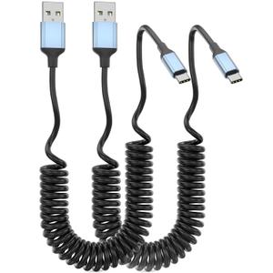 Car Carplay Cable for iPhone 17/16/15, Coiled USB C Cable 2Pack USB A to USB C Fast Charge Cord for Carplay Retractable USBC Car Charger for Apple 17 16 15 Pro/Pro Max/Plus, iPad Pro 12.9/11