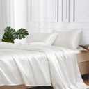 MR&HM Satin Bed Sheets, Queen Size Sheets Set, 4 Pcs Silky Bedding Set with 15 Inches Deep Pocket for Mattress (Queen, Ivory) (Queen, 06- Ivory)