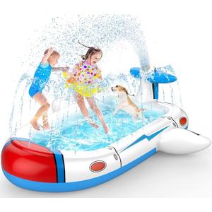 Kiddie Pool for Toddlers, Splash Pad for Kids Ages 4-8, 68" Inflatable 3-in-1 Swimming Pool for Kids, Backyard and Outside Sprinkler Play Mat Wading Pool for 3 4 5 6 Year Old