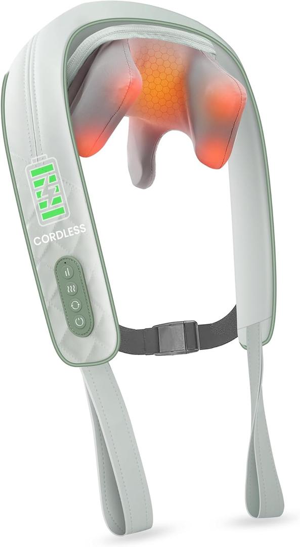 Snailax Cordless Shiatsu Neck Massager with Heat, 4D Kneading Back Shoulder Massager Deep Tissue, Larger Massage & Heating Area, Gift for Mom Dad (Green 682)