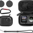 AMAZEAR Carry Case for DJI OSMO Action 6 Accessories, Action6 Portable and Compact Travel Bag Hard Leather Case with Soft Inner for Protection, Organization, and Storage, Black (Small - for Single Camera)