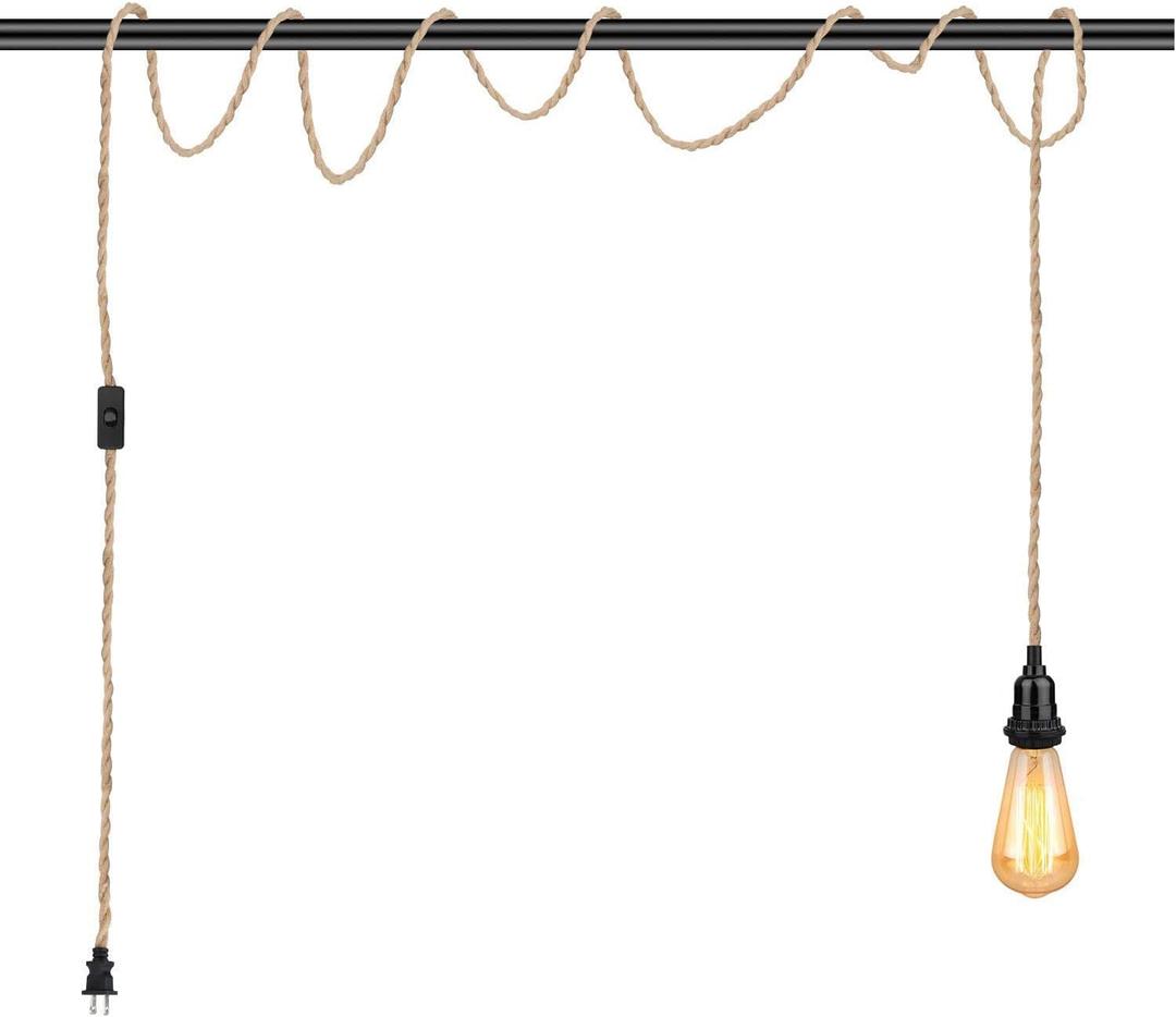 Pendant Light Cord Kit with Switch Plug in - 15Ft E26 Lamp Socket, Industrial Hanging Lamp Cord for Industrial Retro DIY Projects