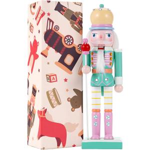 10" Christmas Decorations Nutcracker Ornaments,Traditional Wooden Nutcracker Figures Soldier,Festive Collectible Christmas Nutcracker Doll Gift forTable Desktop Fireplace(Green)