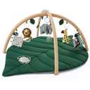 Blissful Diary Baby Play Gym & Activity Mat, Oversize Leaf Shaped Tummy Time Baby Play Mat w 6 Detachable Toys Promotes Motor Skills & Sensory Development, Newborn Infant Essentials Gift, Forest Green