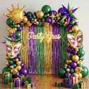 Mardi balloon garland arch kit Purple green gold with star Crown and Crown Mask Balloons for Gorgeous Funny Grand Fat Tuesday Party decorations
