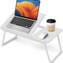 Lap Desk for Couch/Sofa/Floor, 5-Angle Adjustable Bed Desk with Foldable Legs &Cup Holder, Light Weight Bed Tray Table for Writing/Eating/Reading, Portable Laptop Stand for Adults, Kids (White)