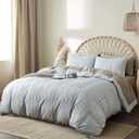 CozyLuna Duvet Cover Queen, 3PCS Boho Duvet Cover Set, Geometric Pattern Tufted Bohemian Comforter Cover Jacquard Knit Textured Bedding Set with Zipper Closure (Light Grey)