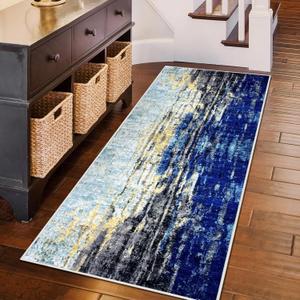 Heyroll Washable Area Rug, 2X6FT Hallway Runner Rug Carpet,Soft Modern Entryway Mat with Non-Slip TPR Backing,Low Pile Carpet for Indoor, Bath,Living Room,Kitchen,Laundry- Customized, Starry Sky