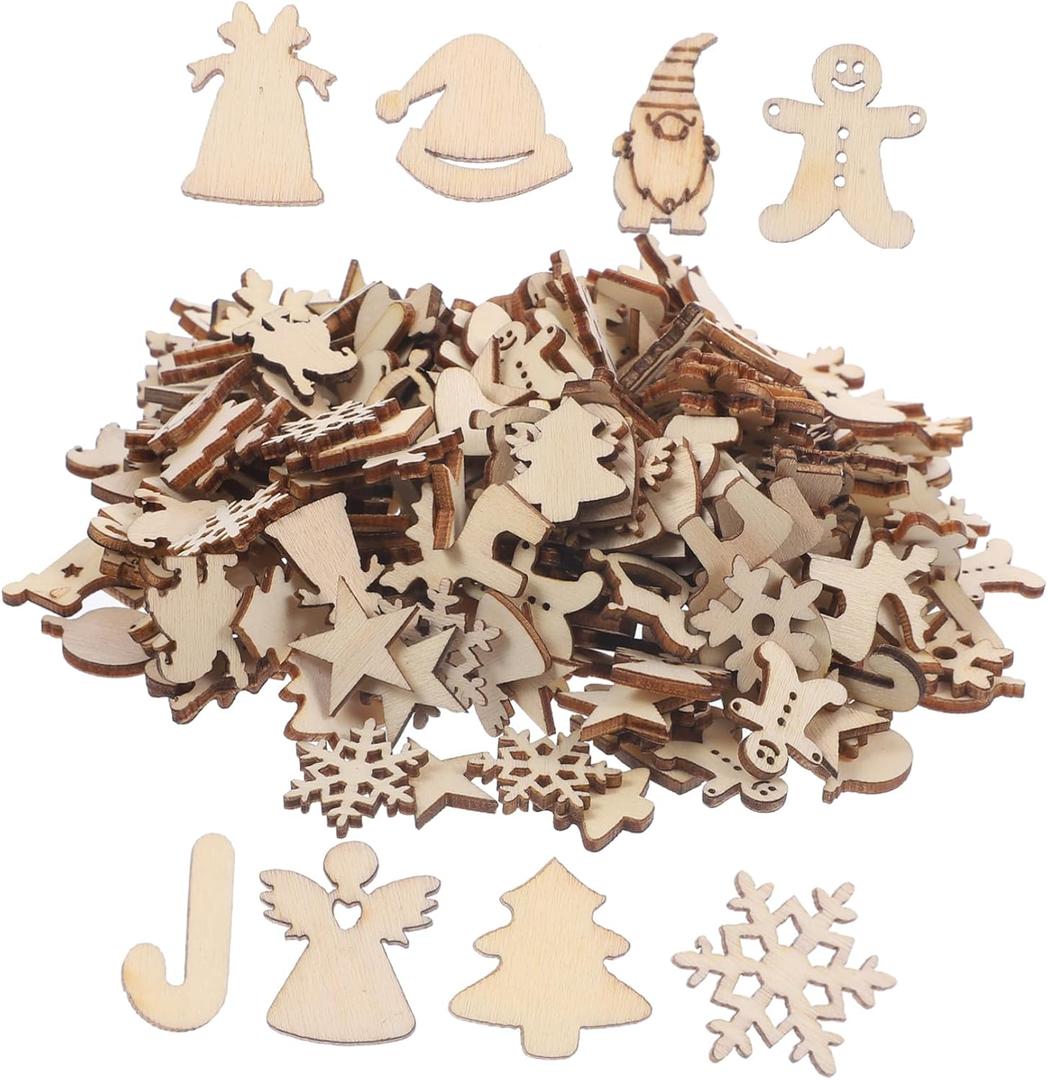 Blulu 90 Pcs Wooden Ornaments Bulk Winter Tag Labels Rustic Xmas Craft Christmas Decoration