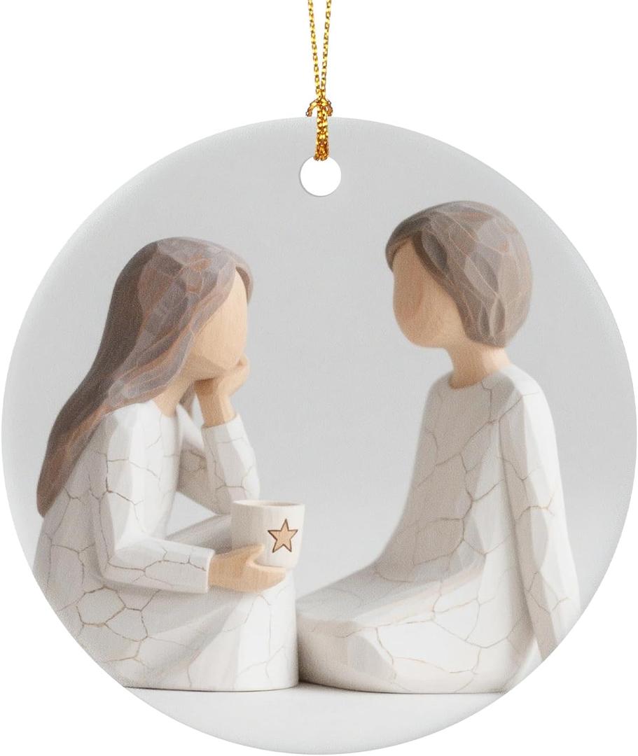 Thyle Christmas Bestie Friend Gifts for Women, Printed Ceramic Sister Christmas Ornament, Not a Carved Sculpture, Holiday Friendship Ceramic Gifts for Xmas Tree Decoration