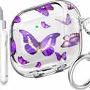 AirPods 4 Case, Clear AirPod 4th Generation Case Protective Soft Cute AirPod 4 Cover for Women Girly with Keychain for AirPods 4 Gen Cover 2024, Purple Butterfly