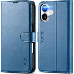 TUCCH Wallet Case for iPhone 17 (6.3") 2025, 4 Card Slots, RFID Blocking, Stand, Shockproof TPU Shell, PU Leather, Magnetic Closure, Protective Flip Folio Cover, Light Blue