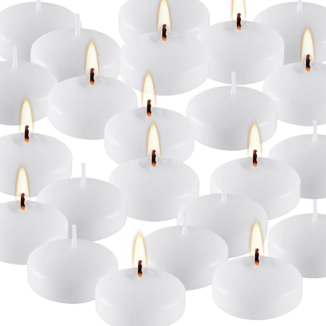 Pliadvbu 3 Inch Floating Candles Set of 24, Unscented White Candles for Wedding, Pool Party, Holiday Centerpieces & Home Decor (Multicolor)